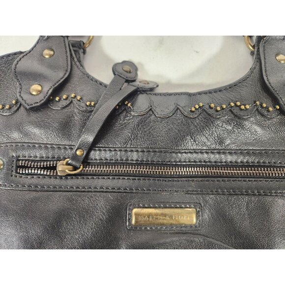 VTG 1972 Isabella Fiore Designer Satchel Handbag Leather Studded Beaded M/L - Picture 3 of 9